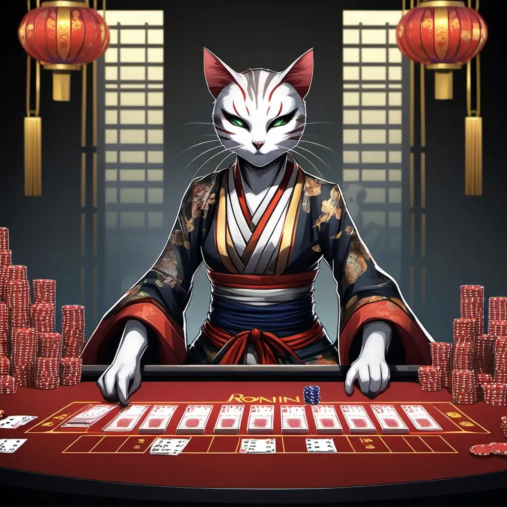 Mysterious Female Cat Ronin Engaged in Intense Gambling