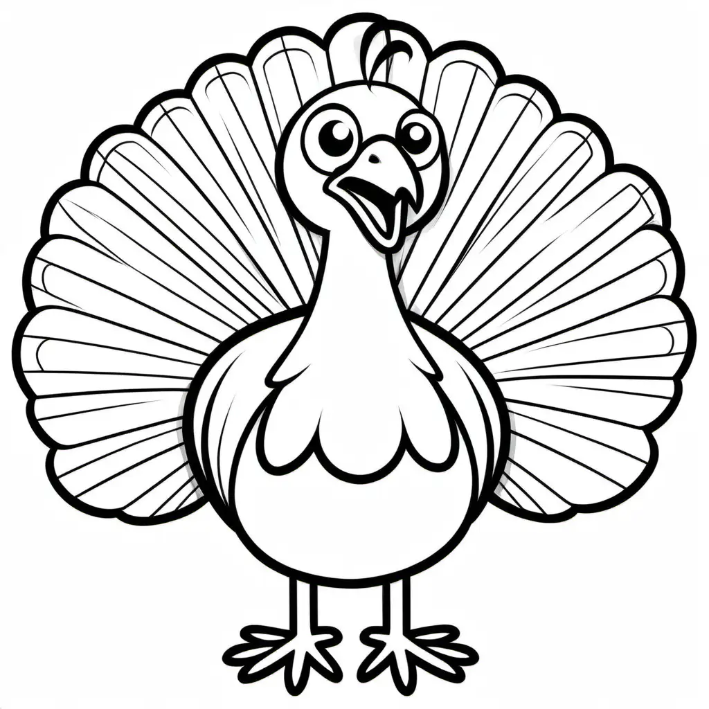 simple cute small  Turkey bird
coloring page
line art
black and white
white background
no shadow or highlights