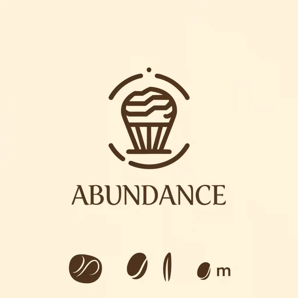 a logo design,with the text "ABUNDANCE", main symbol:a cup of coffee and a muffin,Minimalistic,be used in Restaurant industry,clear background
