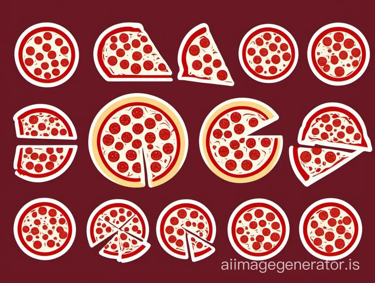 white and red colors only of set of vector icons with pizza