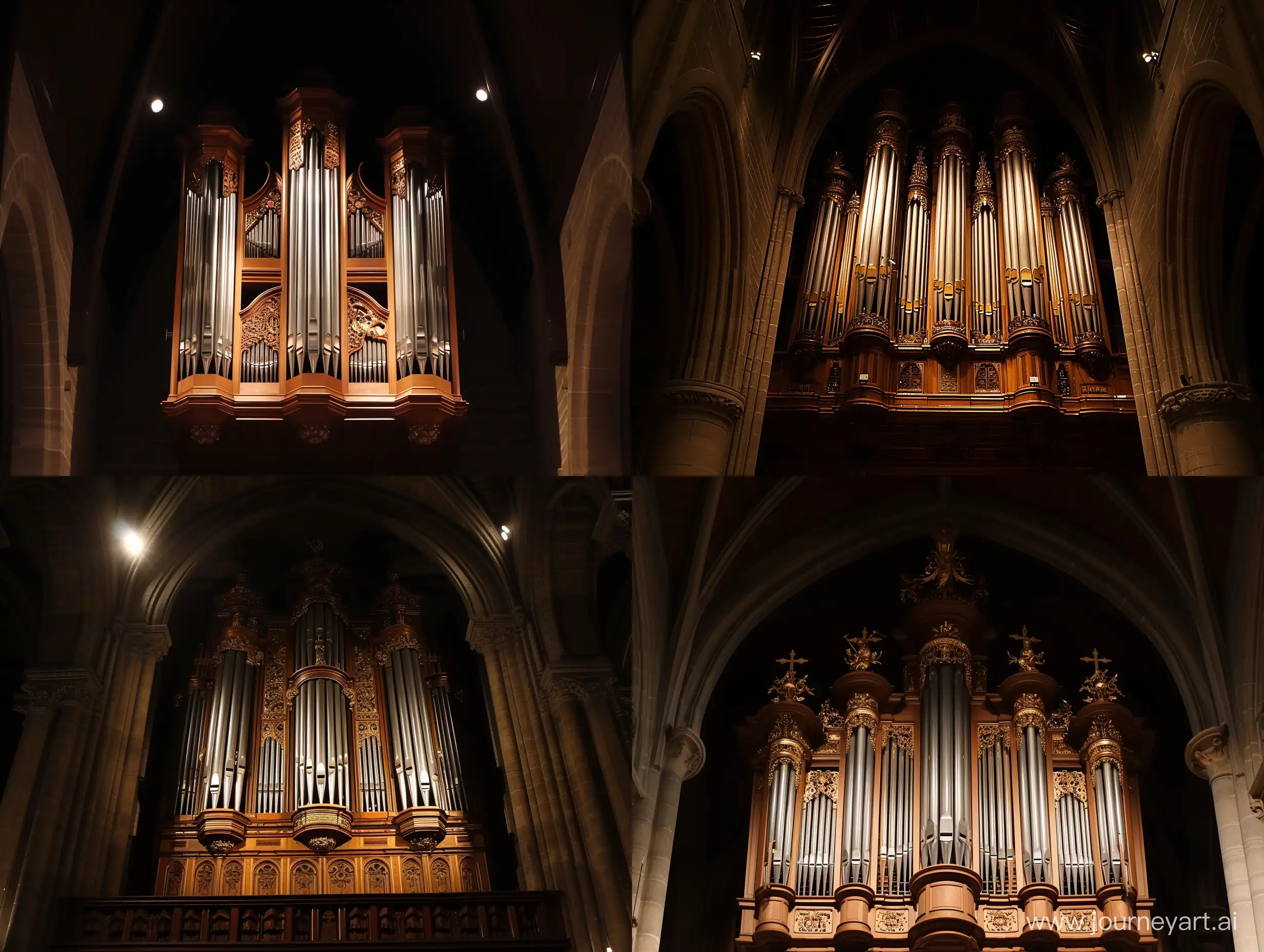красивый духовой орган в темном зале собора