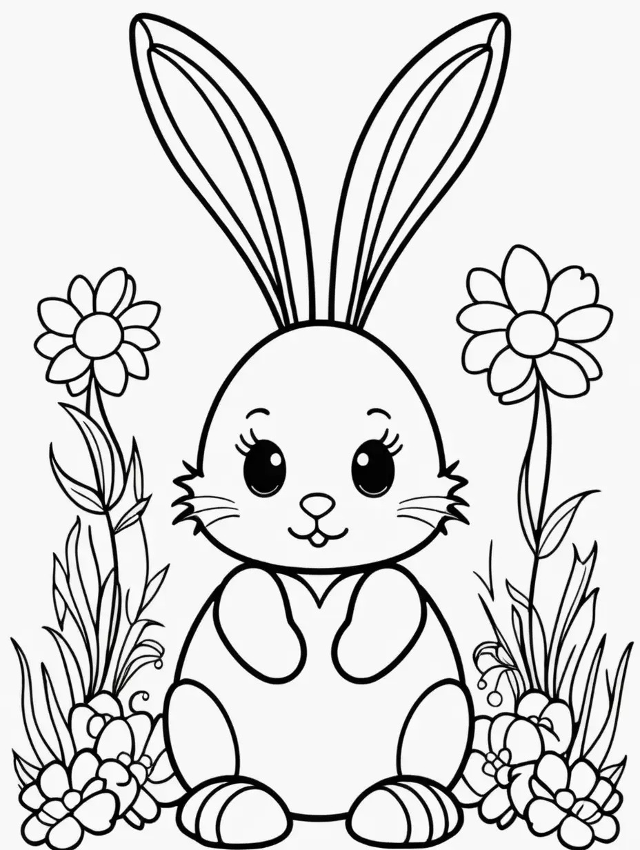 kawaii Easter bunny, simple  coloring book cover 4-7 year, full color, vector, HD