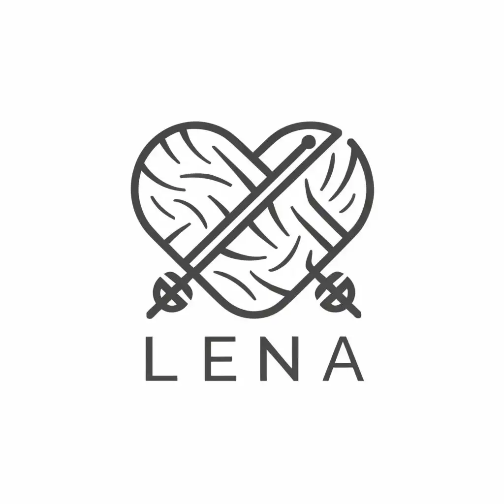 logo, Wool in the shape of heart, intersected with knitting needles, with the text "Lena", typography, be used in Nonprofit industry
