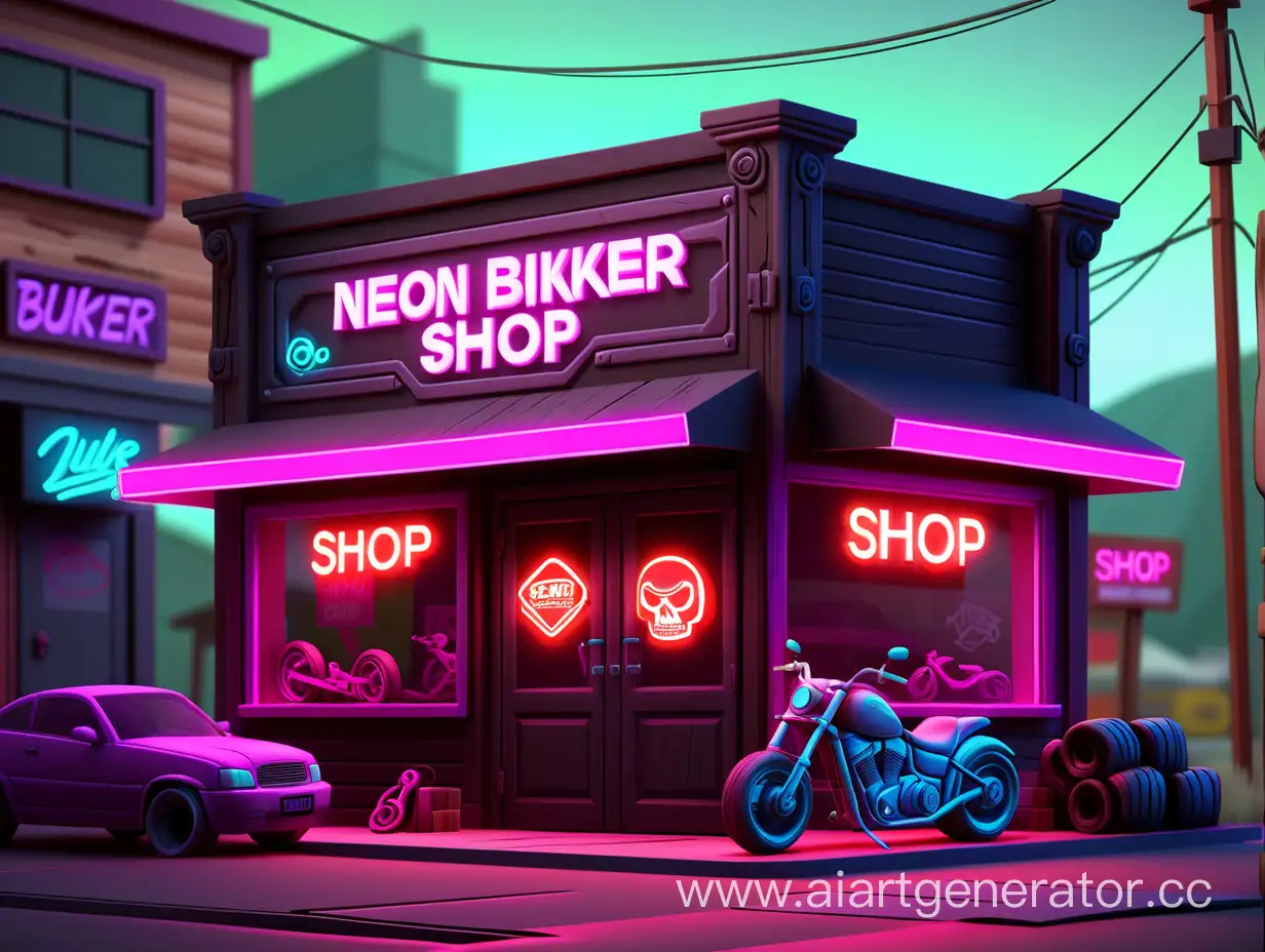 Vibrant-Neon-Biker-Shop-Amidst-Scenic-Landscape