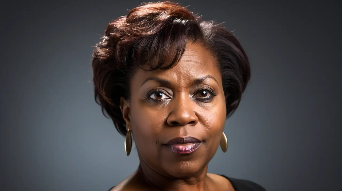 Generate a headshot of a skeptical and attractive middle-aged black woman

