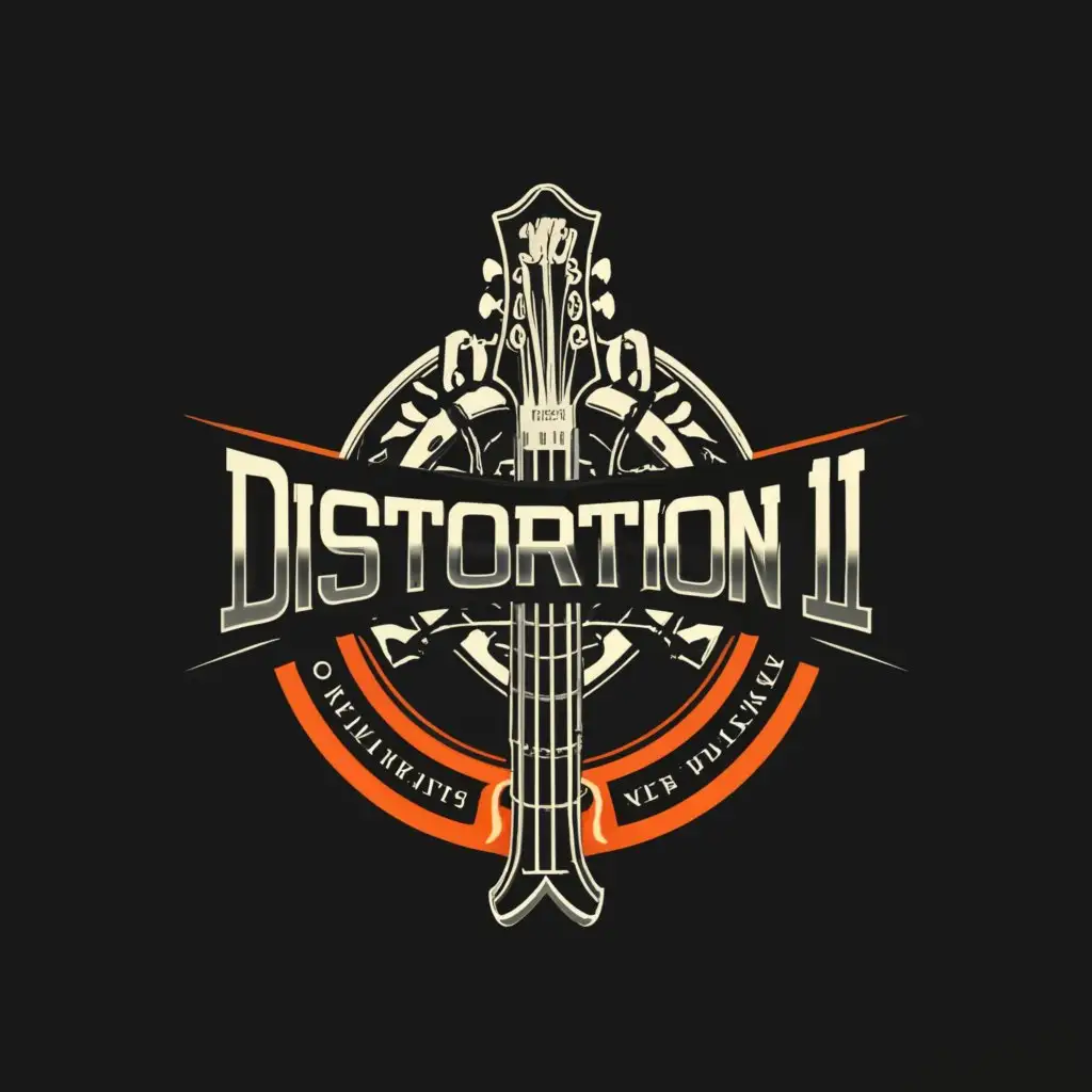 a logo design,with the text "Distortion 11", main symbol:rock band,complex,be used in Entertainment industry,clear background