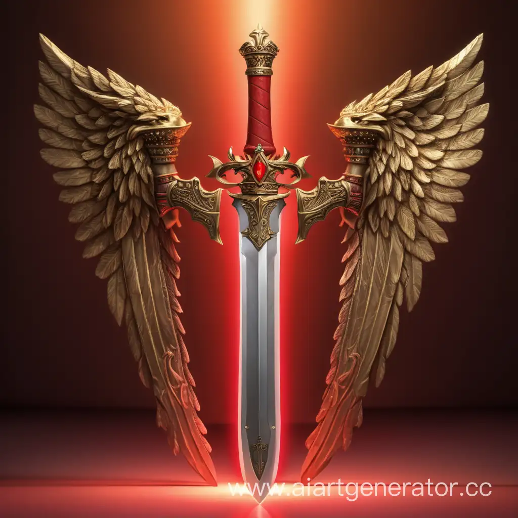 Золотой меч с короной и крыльями, с лева свет красный, с права свет красный