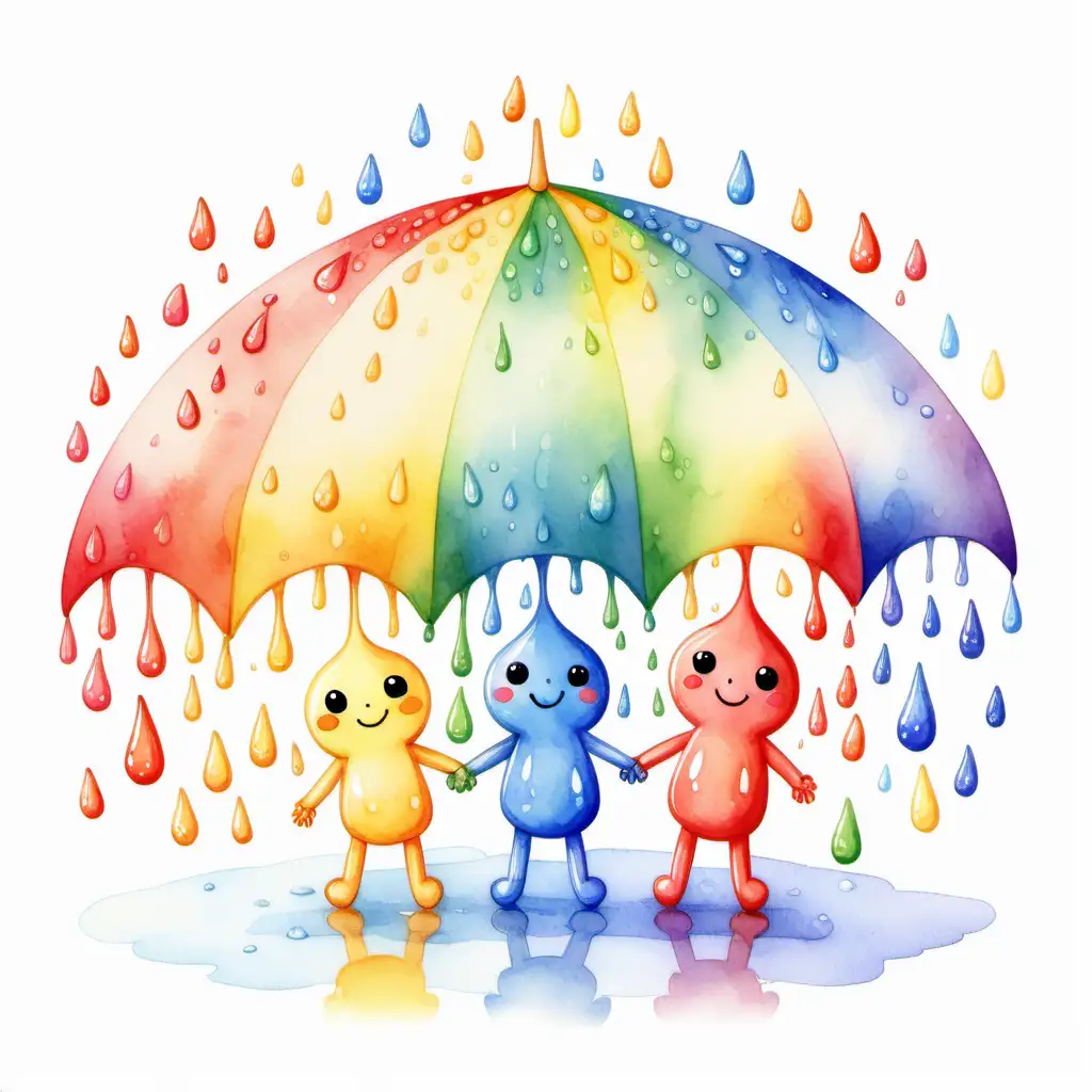 Adorable Watercolor Drops Forming a Colorful Rainbow Friendship