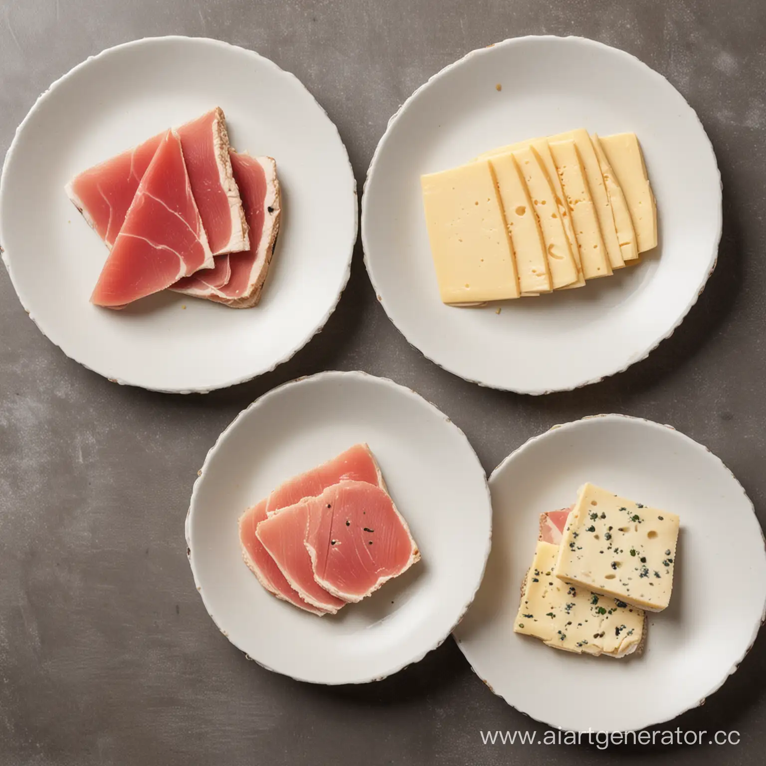 cheese and tuna on different plates