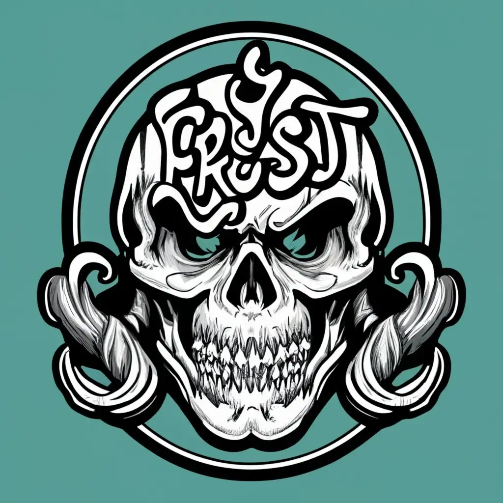 logo, ice/cold/snow/skull, with the text "Frost", typography