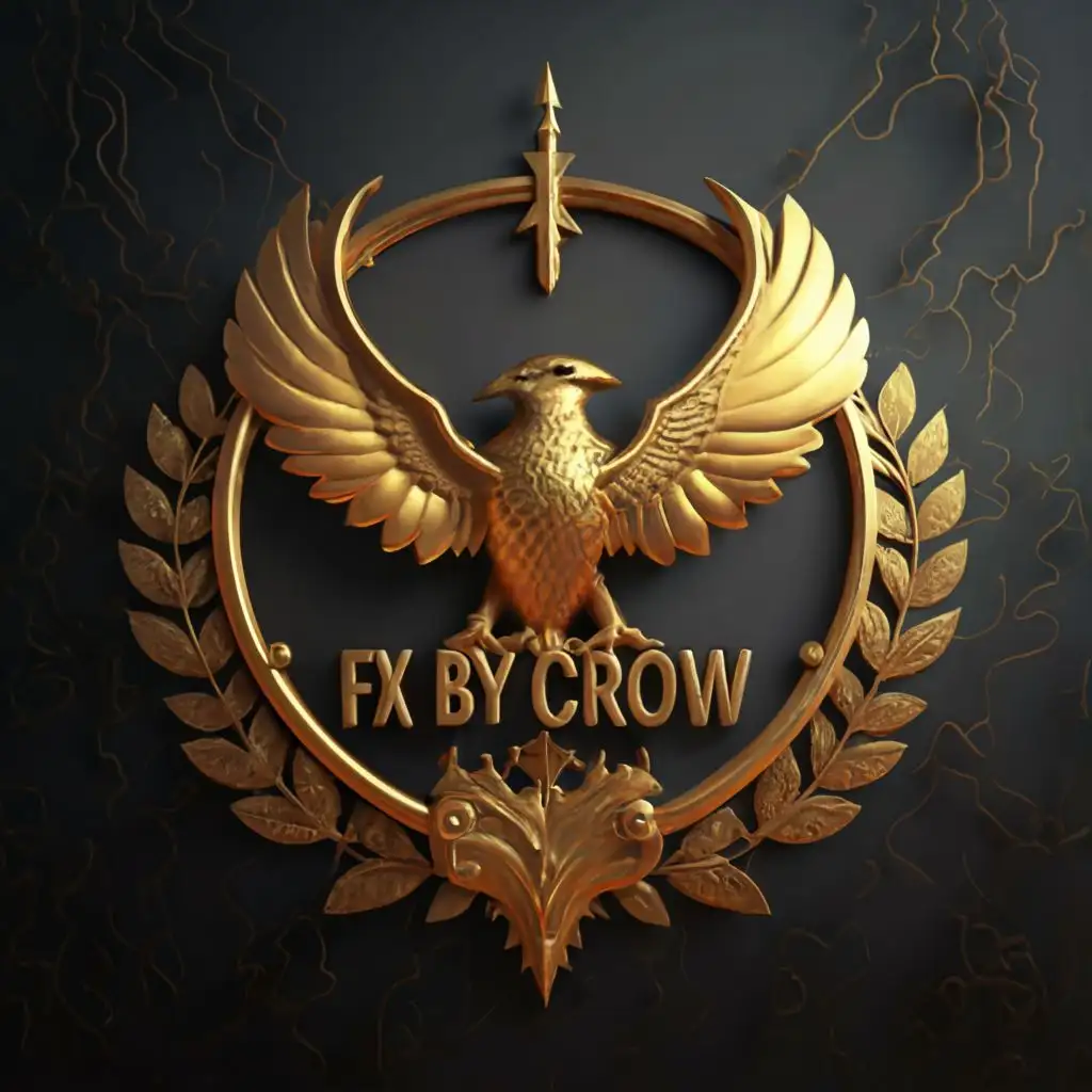 logo, Golden Lord crow carving fx by crow on forex chart 3d, with the text "Fx by crow", typography