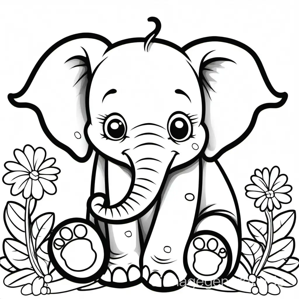 Cute sitting elephant image to color for children