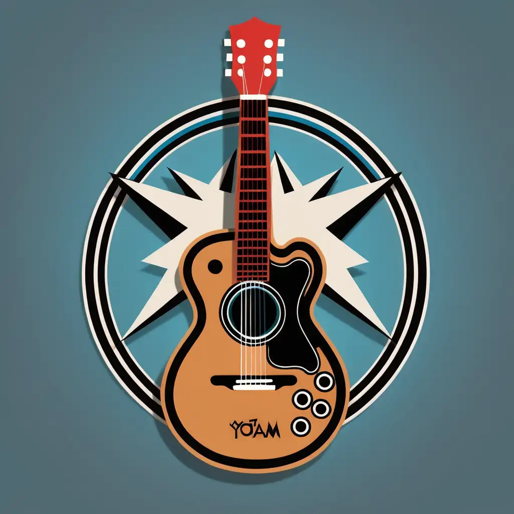 Craft a rock & roll logo for "yotam". Use a guitar.