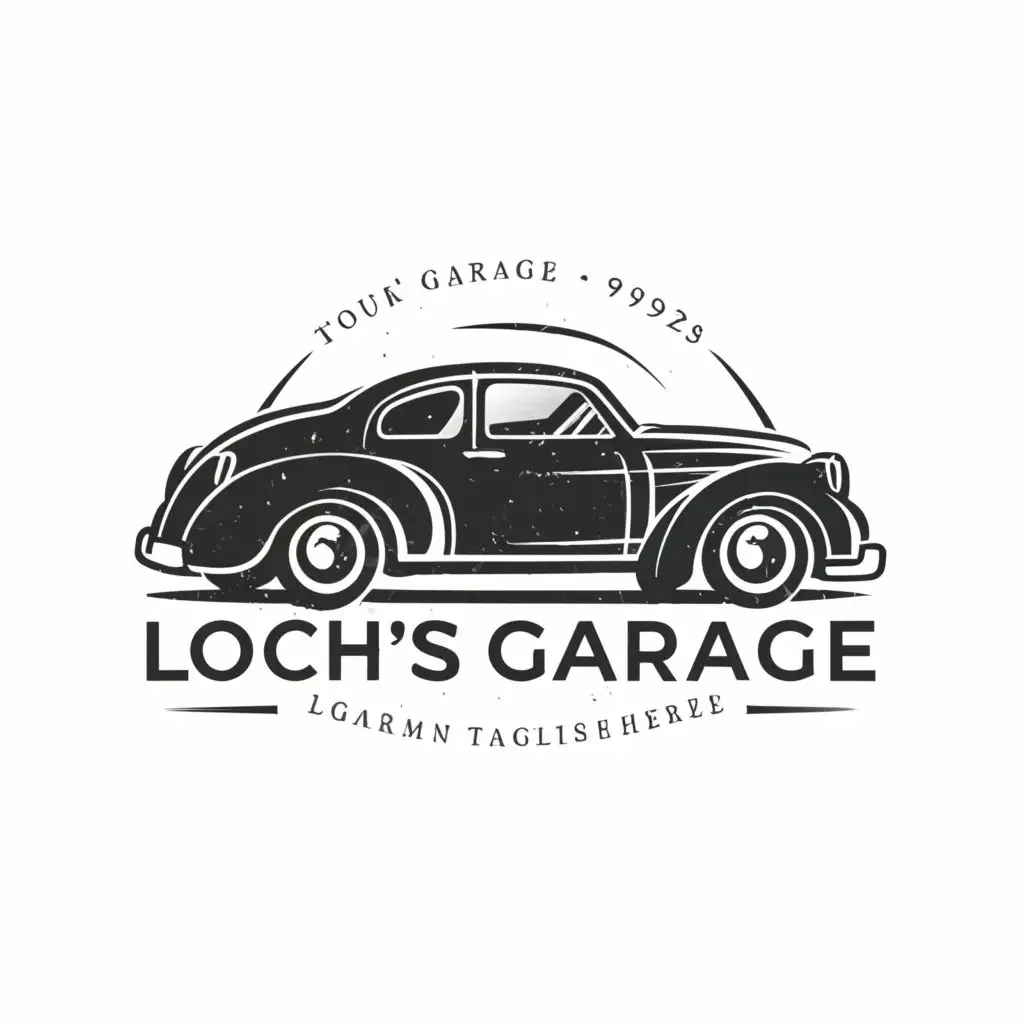 a logo design,with the text "Loch's Garage", main symbol:Old car,Moderate,be used in Automotive industry,clear background
