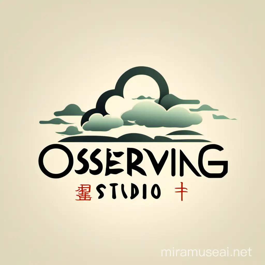 Chinese Style Logo Design for Observing Clouds Studio in Flat Font