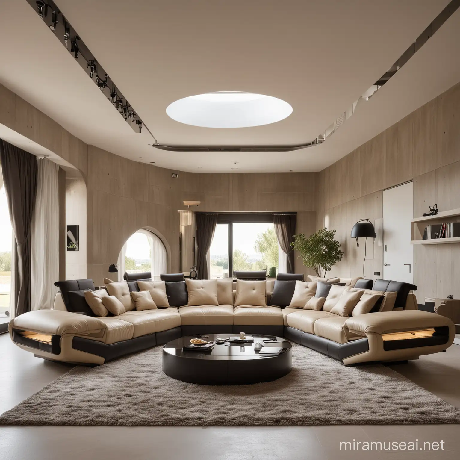 Futuristic Modular Corner Sofa Set with BuiltIn Technology in Villa of 2080