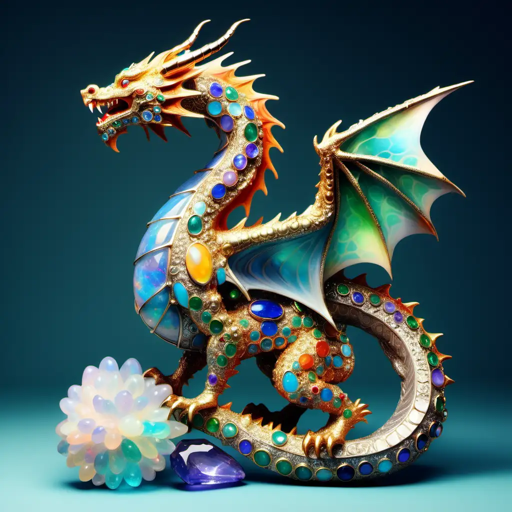 the full body of a Beautiful dragon, encrusted by precious stones and opal gems. a year of dragon