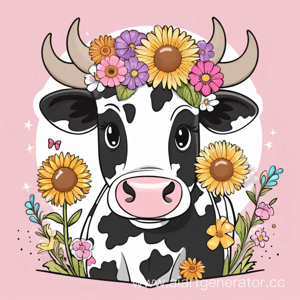 Girls-Holding-Flower-Bouquets-Surrounded-by-Cows-with-Gift-Boxes