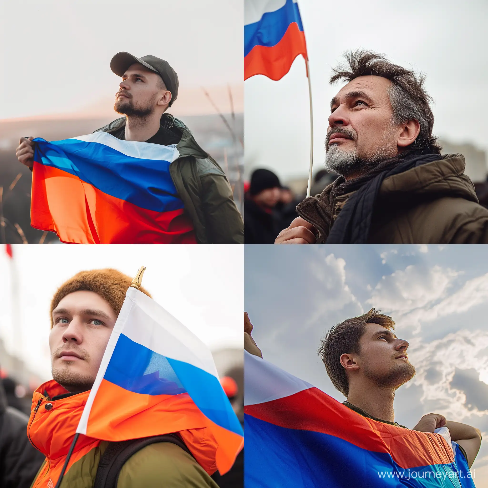 мужчина с флагом России