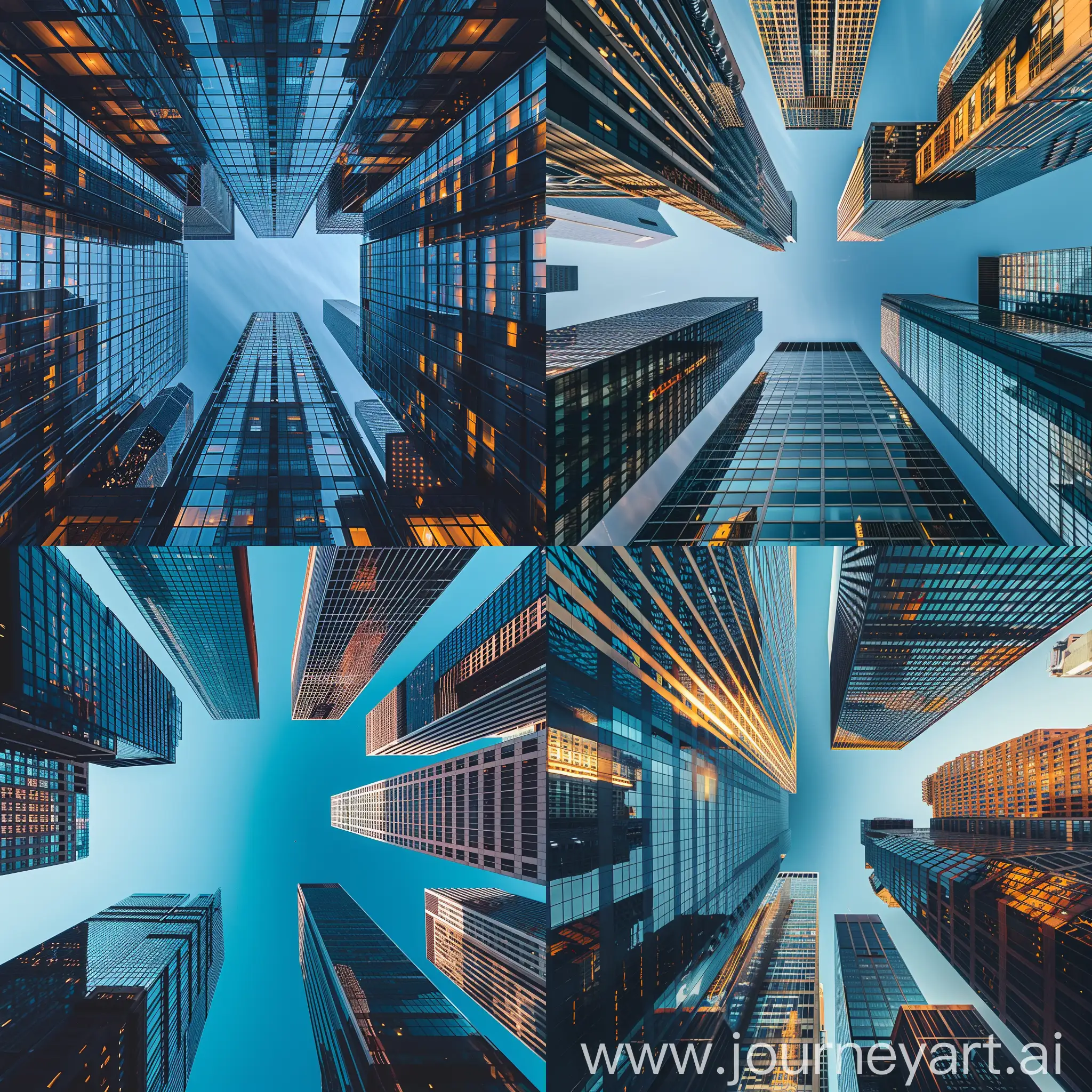 Stunning-Aerial-View-of-HyperRealistic-Skyscrapers-Against-a-Brilliant-Blue-Sky