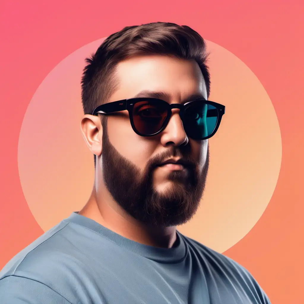 create an avatar of a male influencer in sunglasses, longbeard, short hair profile picture in the studio. the background inherits the instagram logo's color palette gradient. he is slightly fat