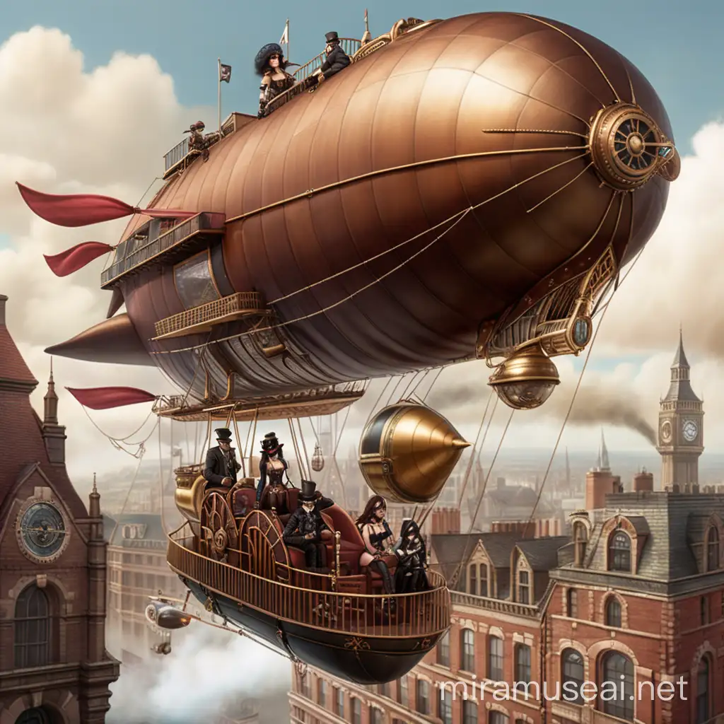 Steampunk Dirigible Observation Deck with Lady Assassins
