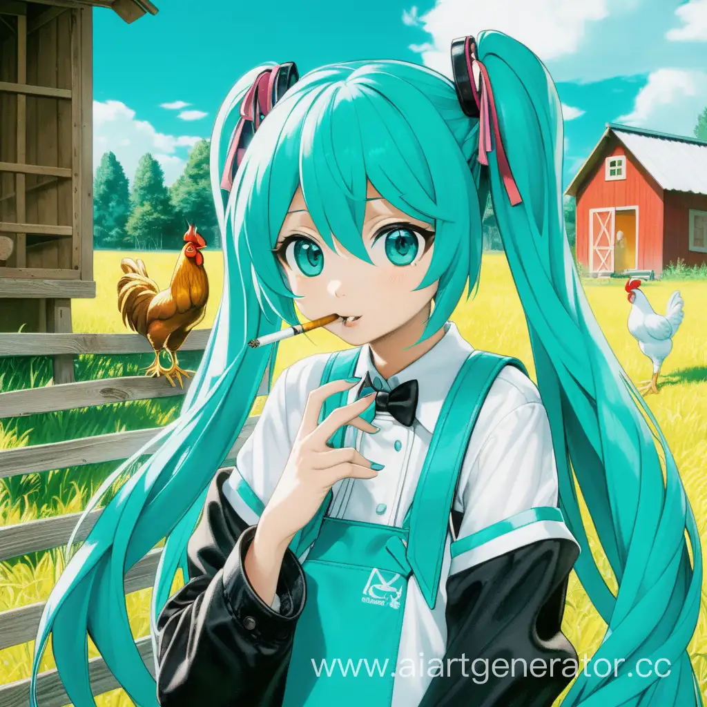 Futuristic-Vocaloid-Hatsune-Miku-Smoking-by-a-Chicken-Coop