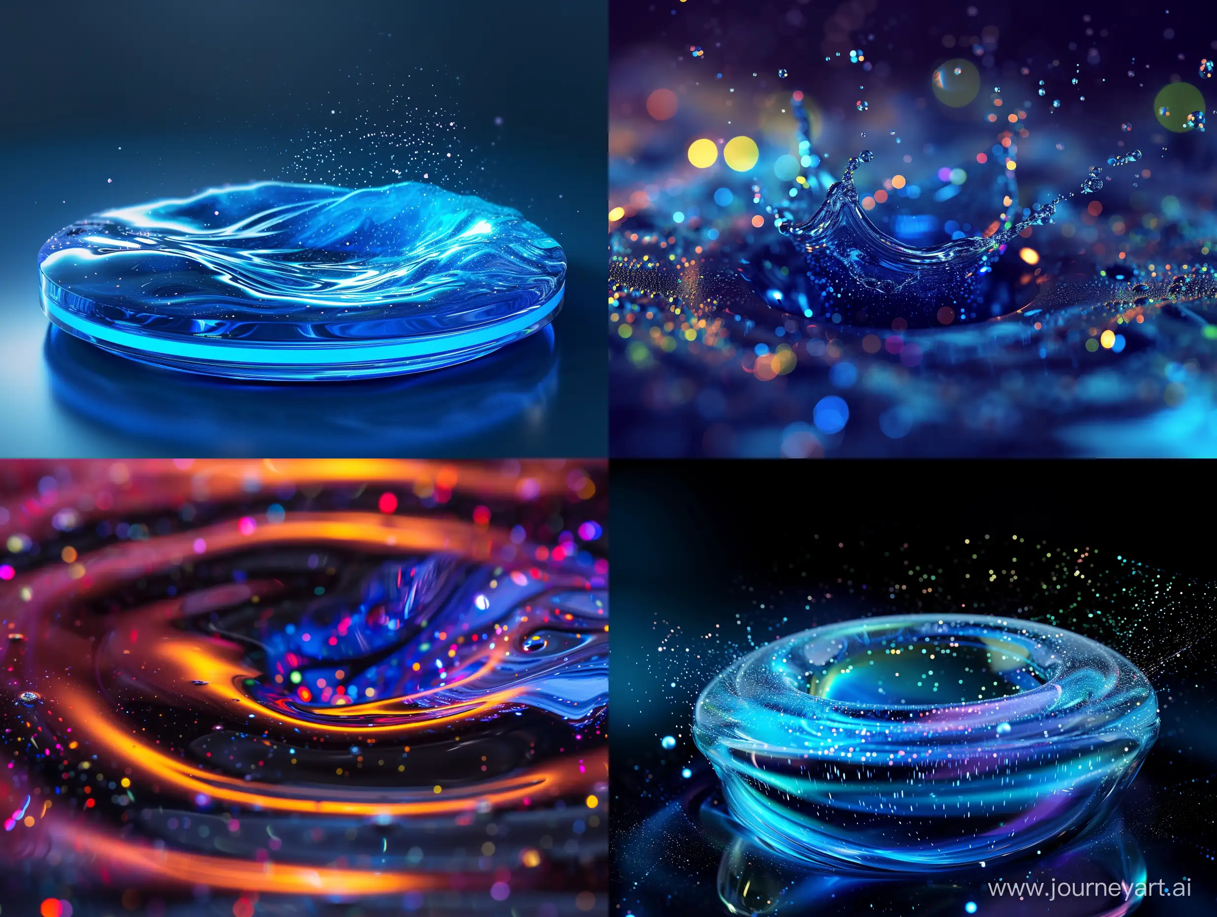 Dynamic liquid flow with luminous particles fashionable liquid lid design