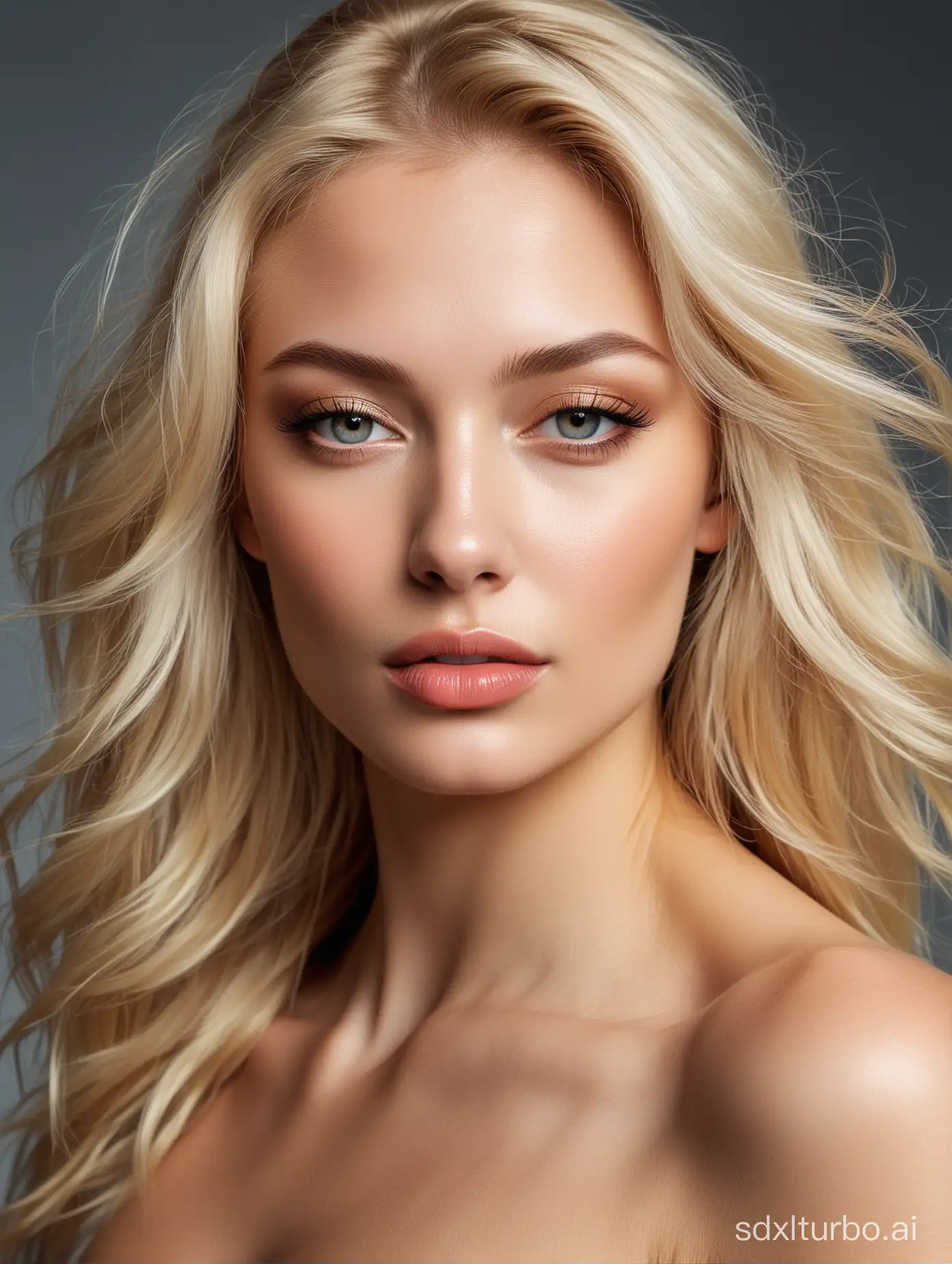 Portrait of Russian blonde supermodel Sasha Lush. Stunning beauty.