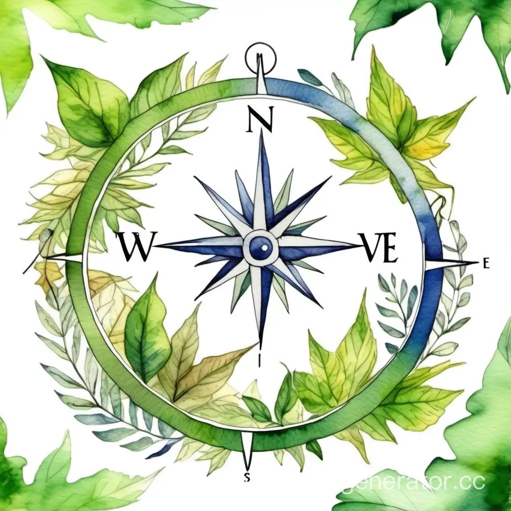 Botanical-Compass-Watercolor-Drawing-with-Foliage-Frame