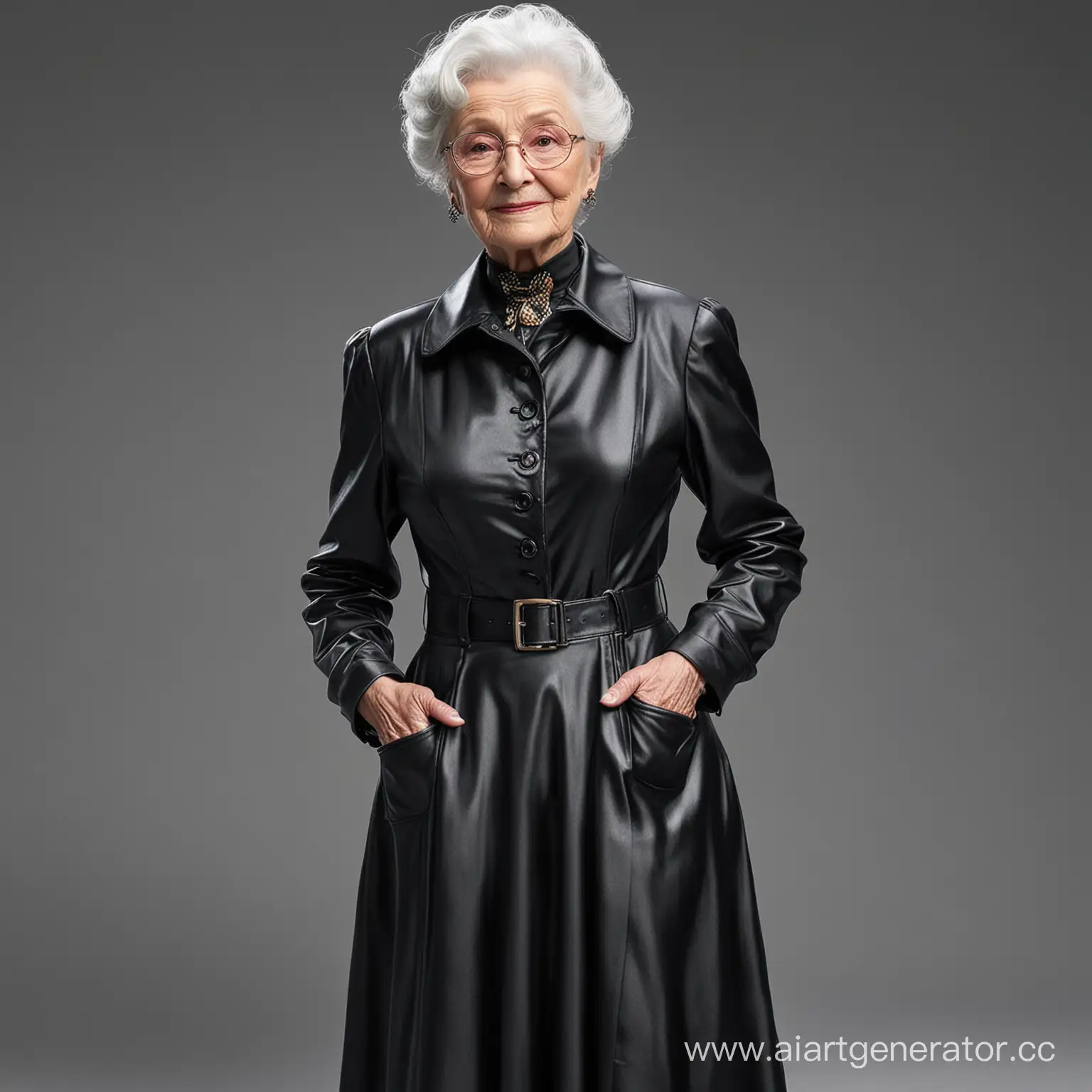 Neo-noir bright elderly lady waist-high