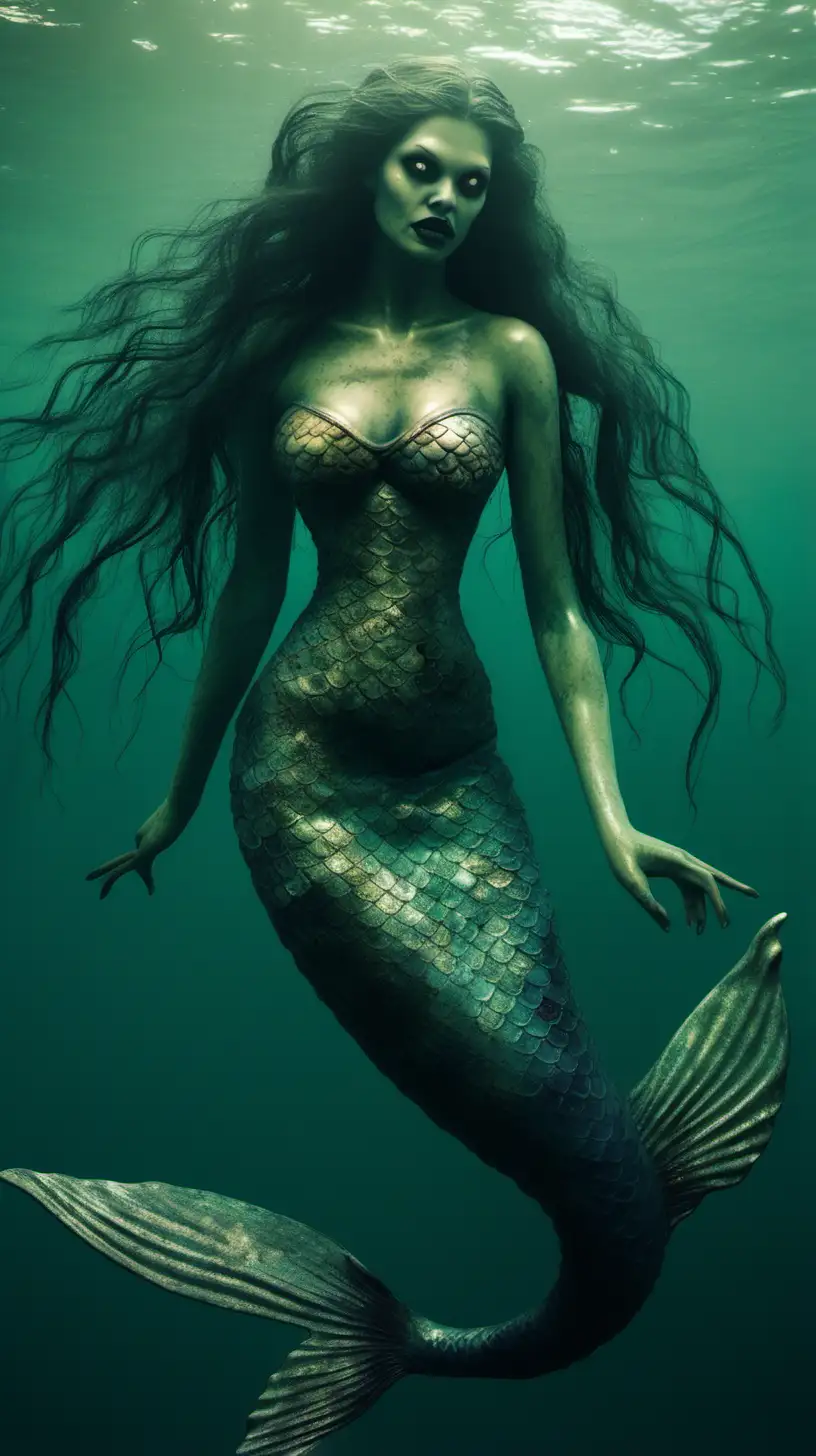 Mysterious Creepy Siren Mermaid in Enchanting Waters