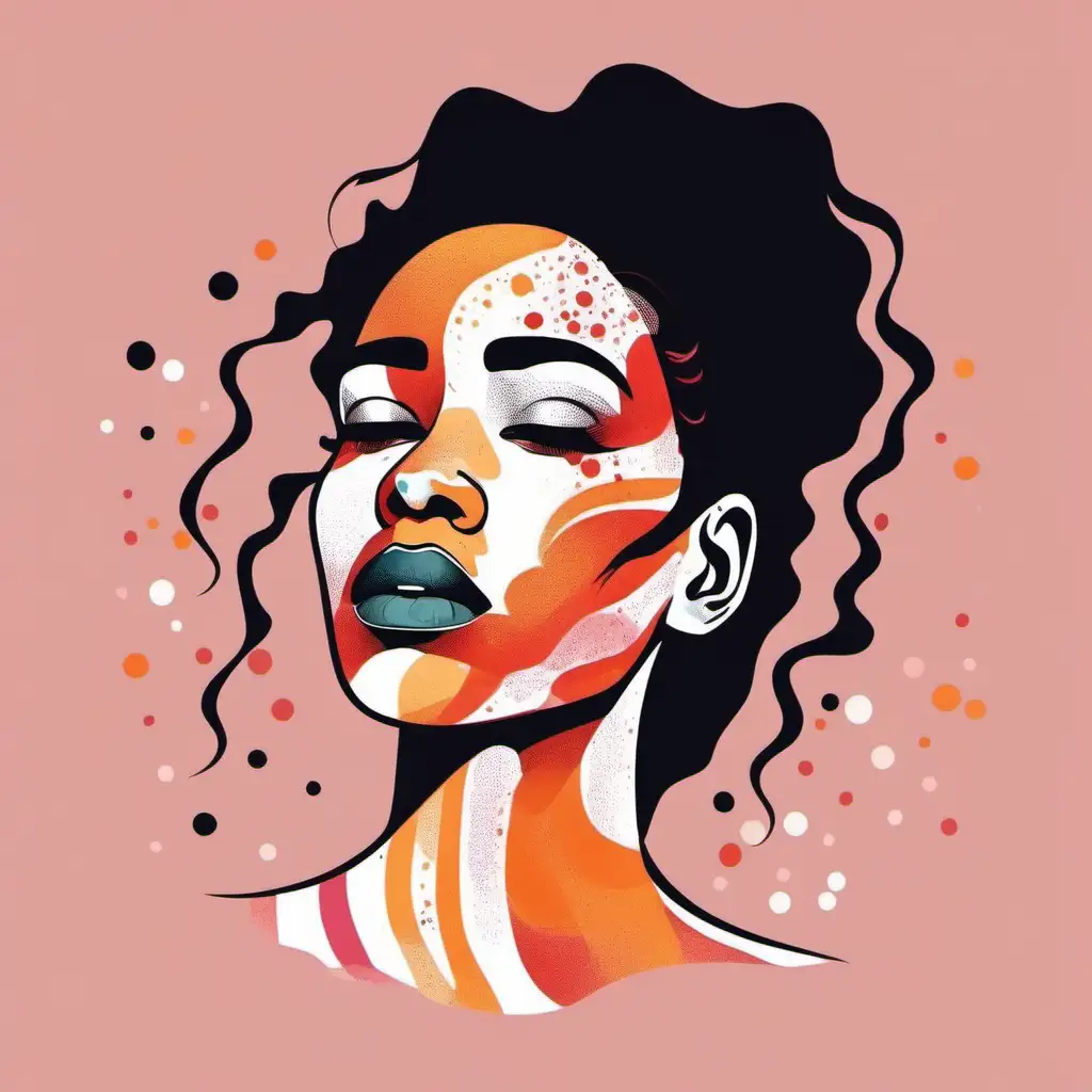 ilustración  colorida de colores y trazo sólido del rostro de  una mujer con vitiligia realista 