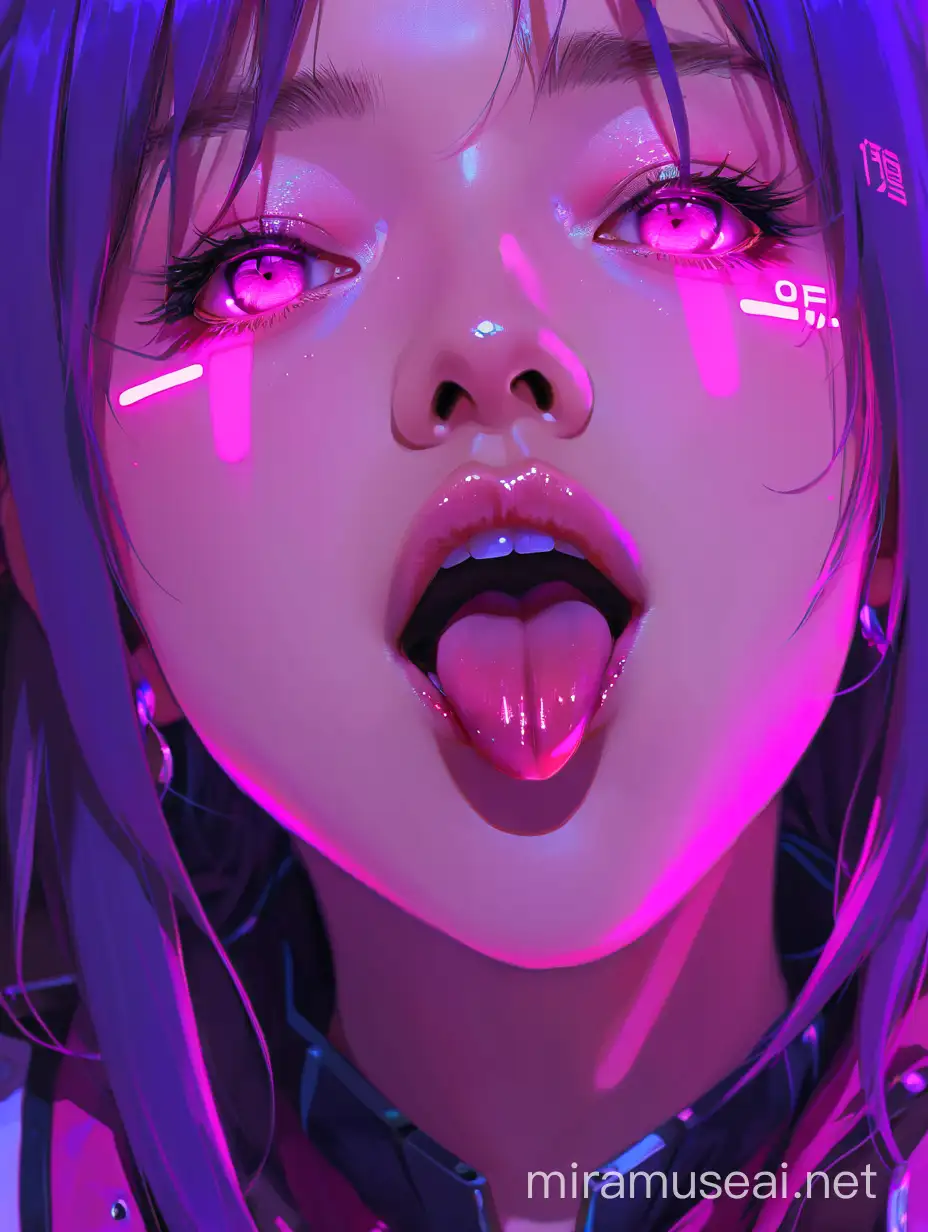 Cyberpunk Anime Girl with Brown Eyes in Neon Tokyo