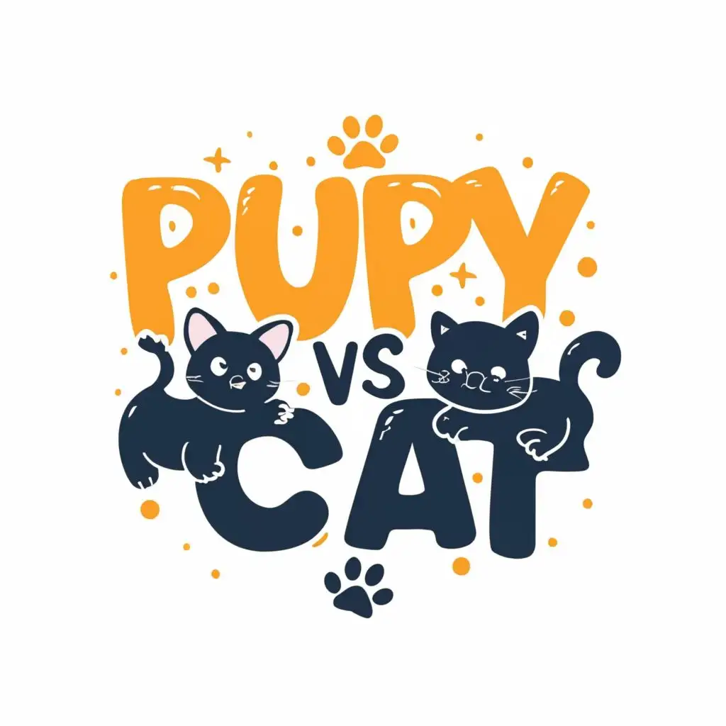 LOGO-Design-For-Animal-Lovers-Playful-Cat-and-Puppy-with-PUPPY-VS-CAT-Text