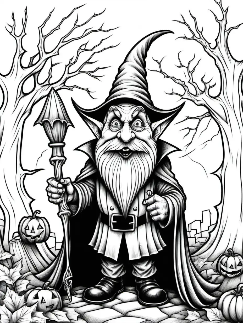 adult coloring page, halloween dracula gnome, thick lines, low detail, no shading