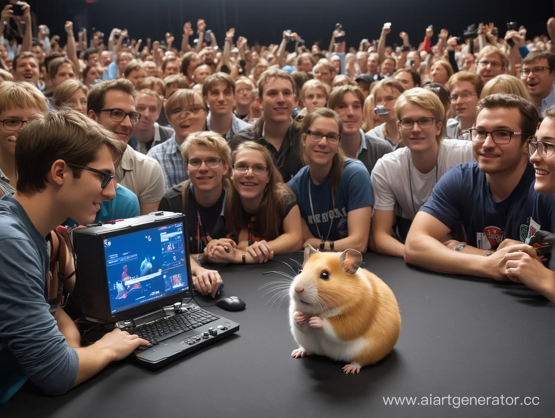 Computer-Hamster-Cyberathlete-Surrounded-by-Spectators