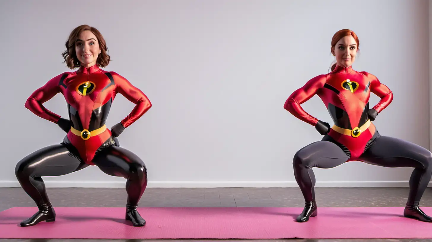 Superhero Sisters Elastigirl and Invisigirl Squat Exercise