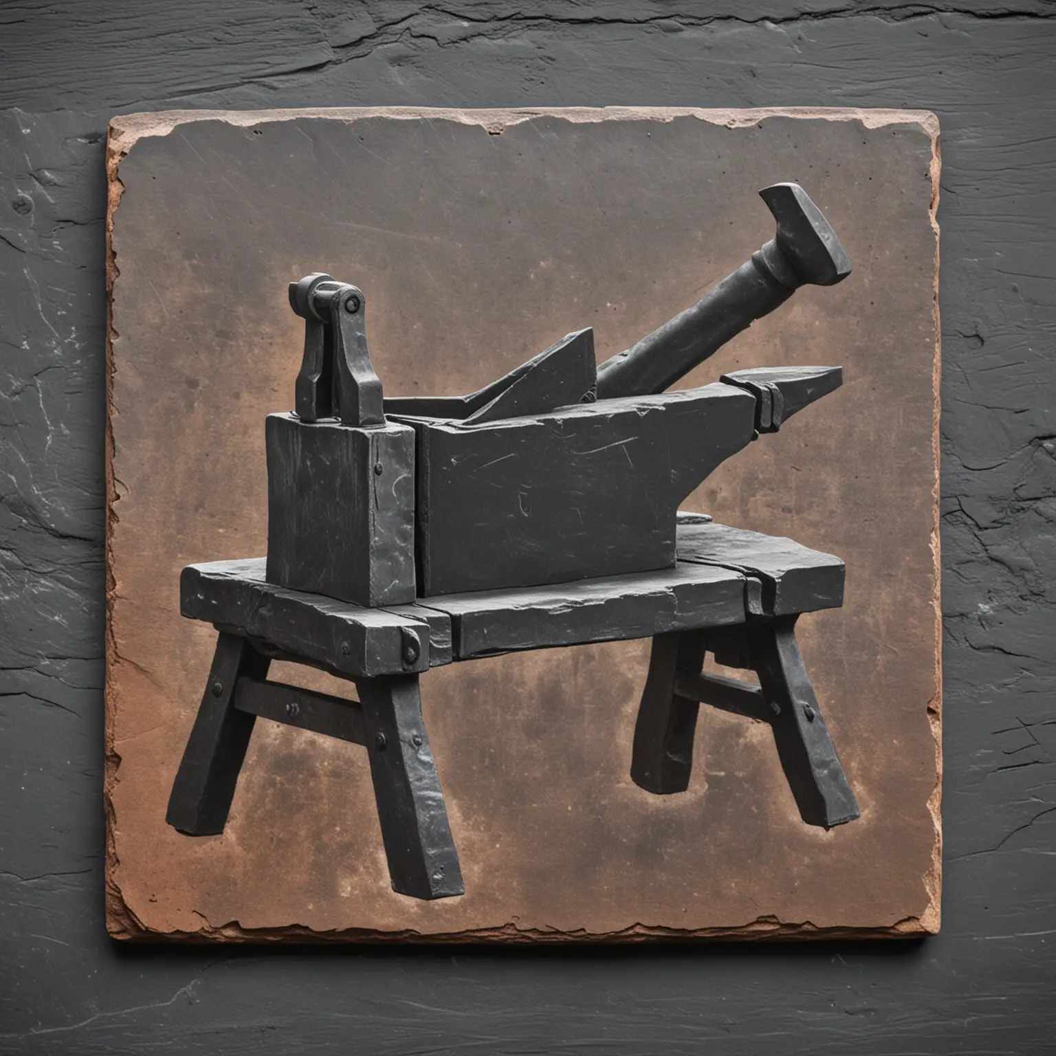 ancient pictorial representation of Blacksmiths Sign including 
anvil laying next to each other slate square background
