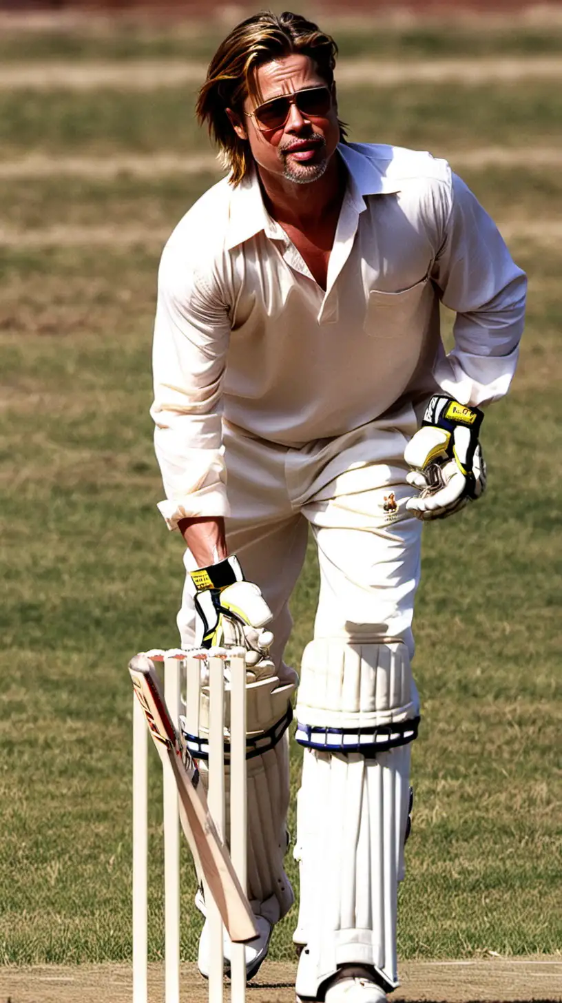 Celebrity Brad Pitt Enjoying a Game of Cricket