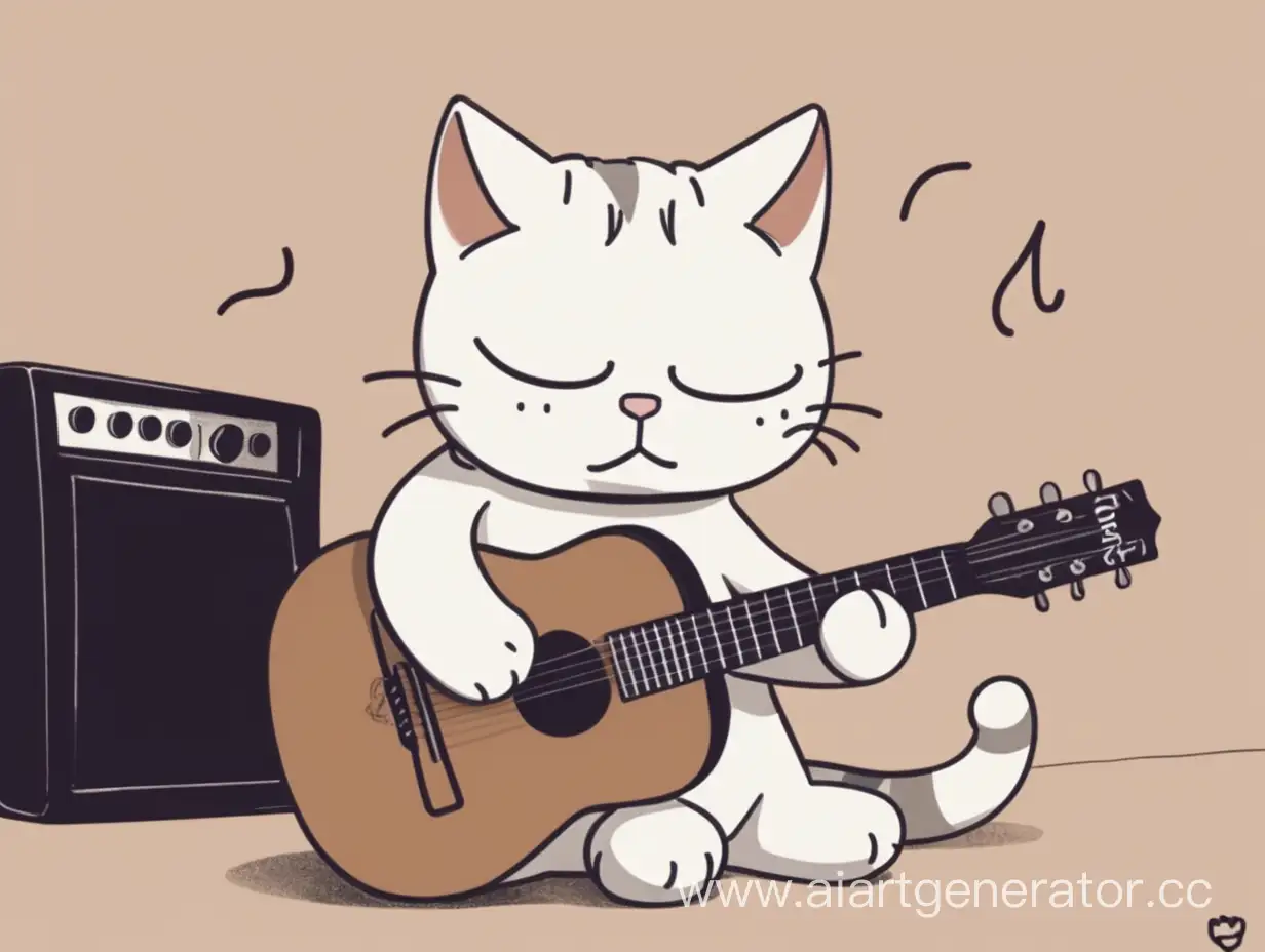 Грустный  котик играет на гитаре