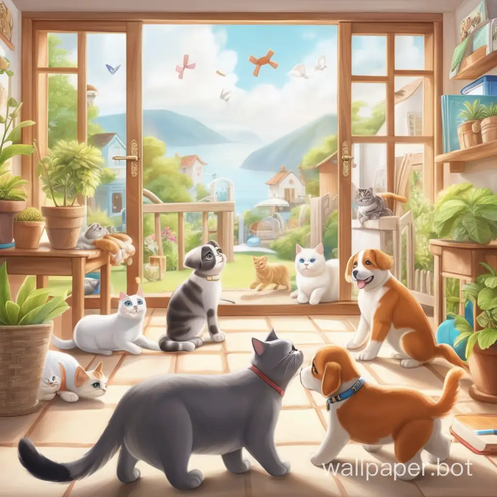 Joyful-Harmony-Cats-and-Dogs-Thriving-in-Petopia-Paradise