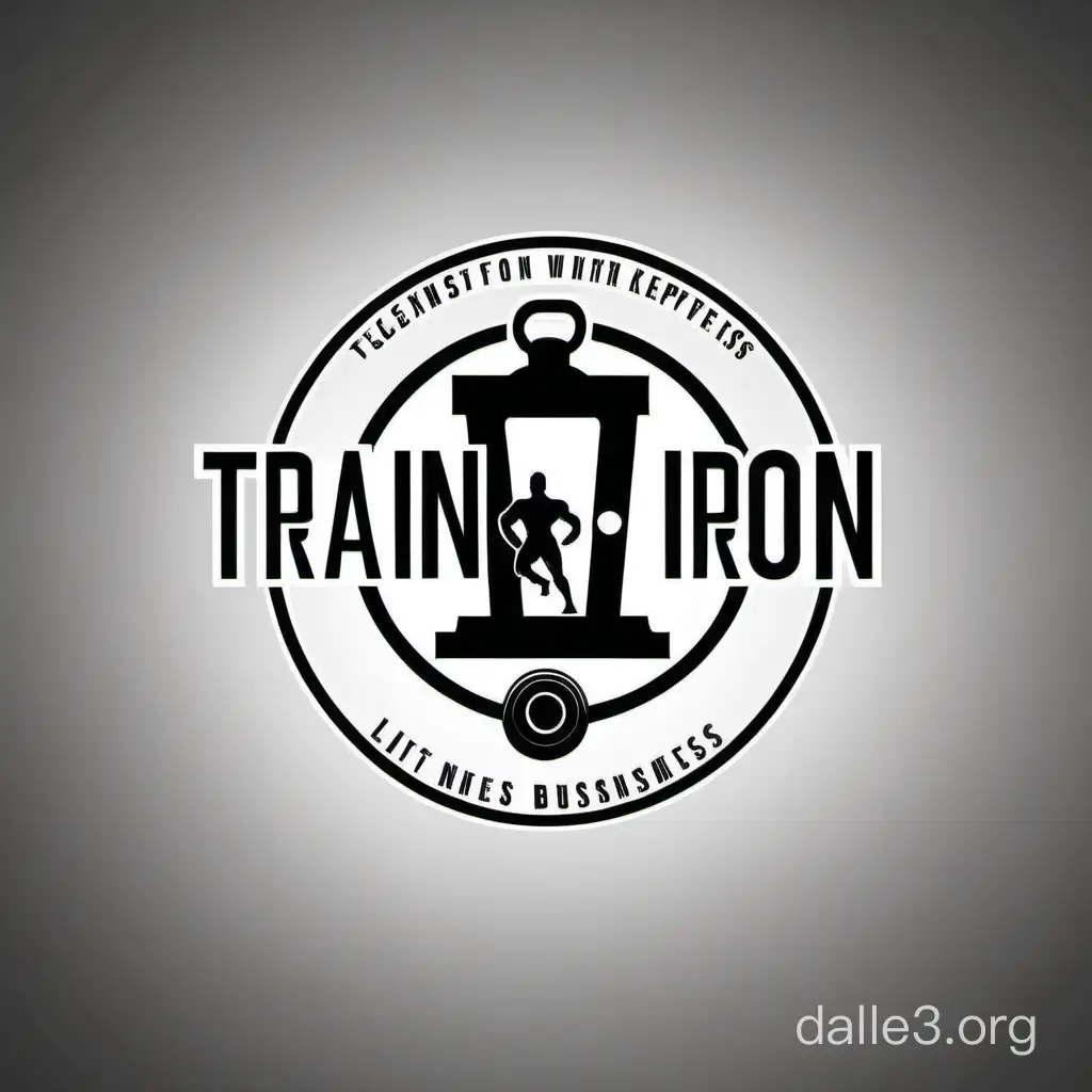 I am seeking your creative expertise for the design of a logo for "Train With Iron," a fitness concept. The logo should incorporate the business name and the tagline "lift your life up." I would like the color scheme to be minimalist, utilizing only black and white with accents in blue. The design should feature a kettlebell and a dumbbell, aiming for simplicity, elegance, and a touch of boldness.