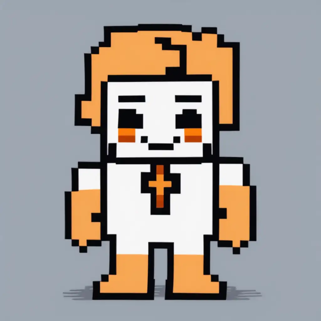 Pixel Art Outline Humorous Character with Bitcoin Emblem