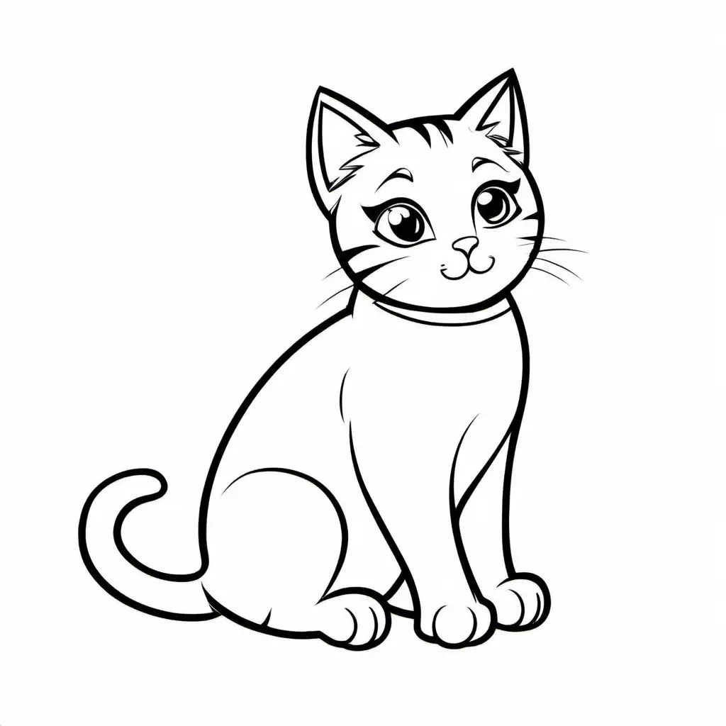 cute cat without background, Coloring Page, black and white, line art, white background, Simplicity, Ample White Space. The background of the coloring page is plain white to make it easy for young children to color within the lines. The outlines of all the subjects are easy to distinguish, making it simple for kids to color without too much difficulty