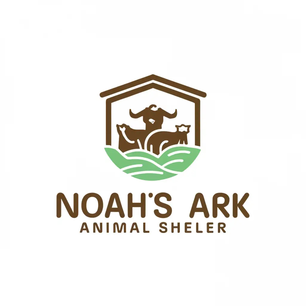 a logo design,with the text 'Noah’s ark animal shelter', main symbol:animal shelter in nature,Minimalistic,be used in Animals Pets industry,clear background shows horse 