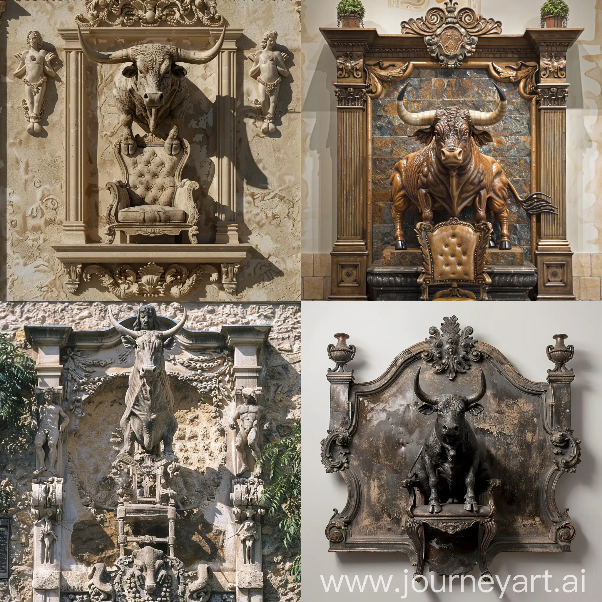 Majestic-Bull-Poses-by-Baroque-Wall-Fountain