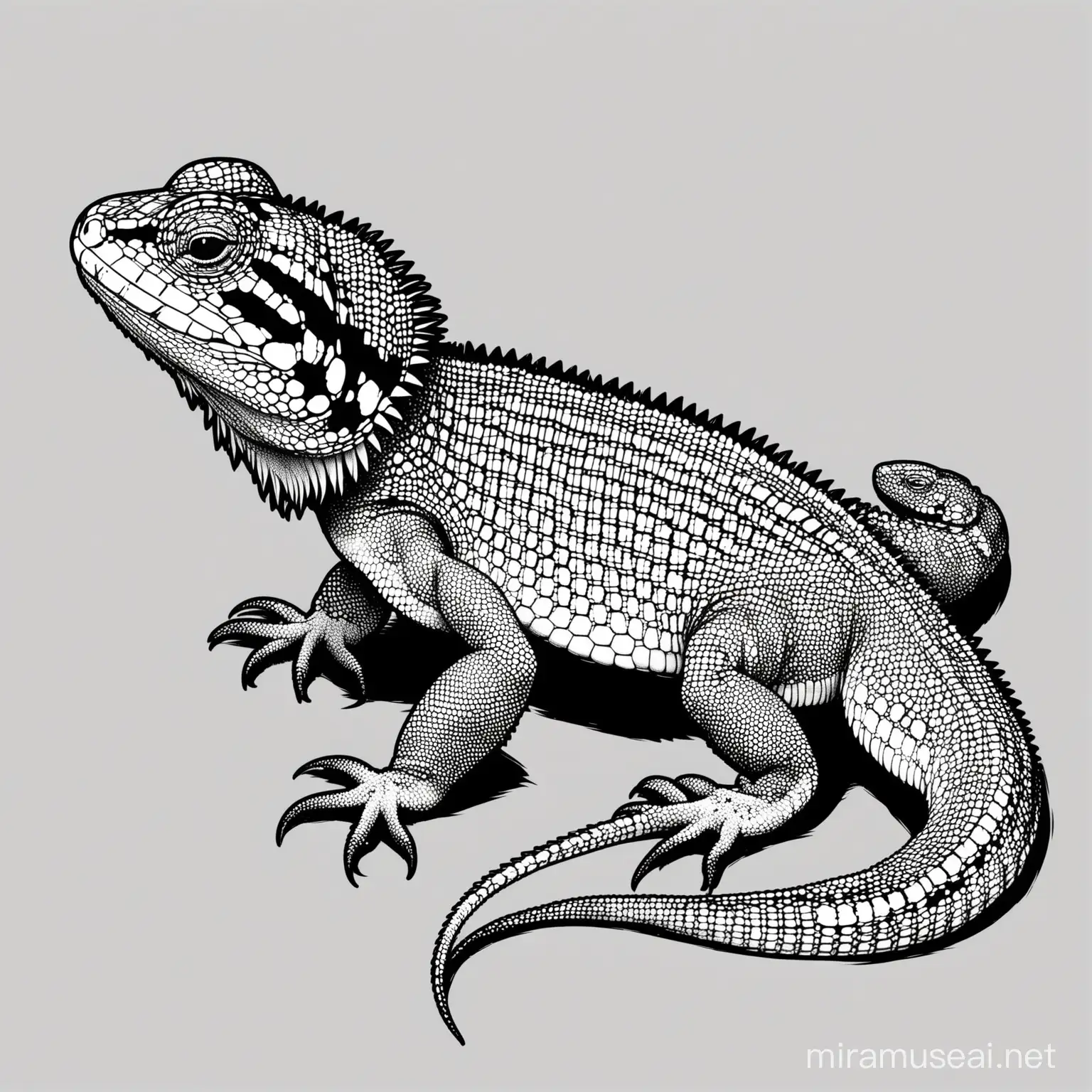 Detailed Black and White Outlines of Eastern Collared Lizard on White Background
