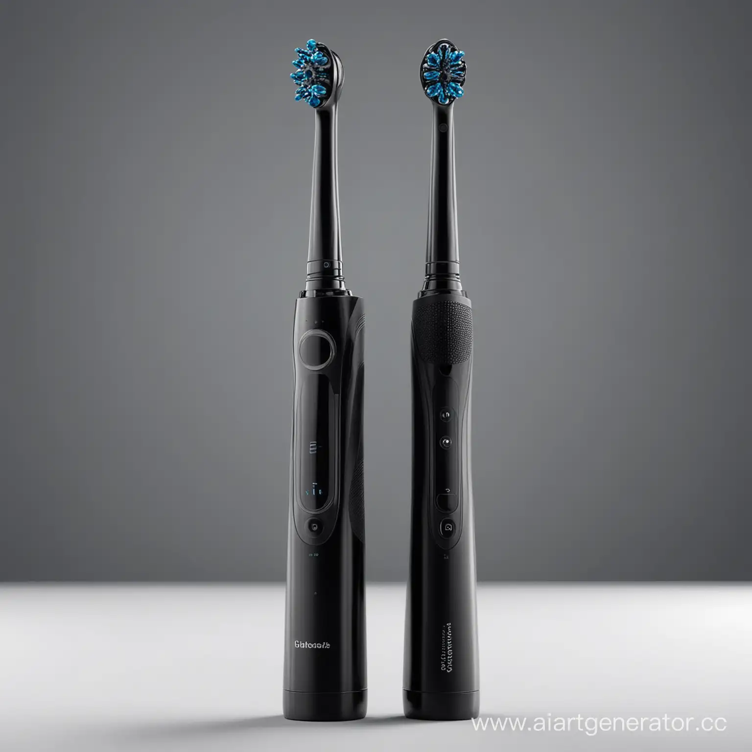 an image of a black electric toothbrush that looks like a satisfier  in the style of a hyper-realistic product photo 4k quality 
