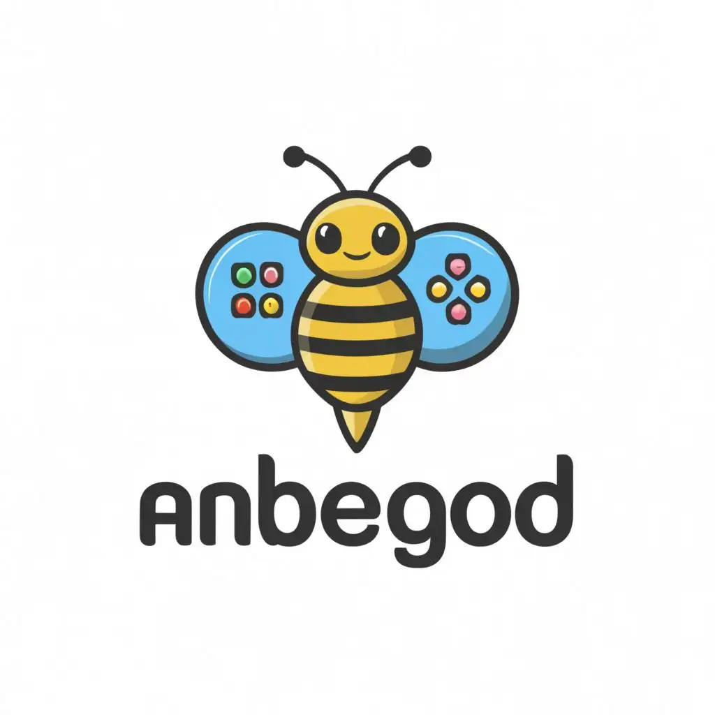 a logo design,with the text "Anbeegod", main symbol:Cute bee playing video games,Moderate,clear background
